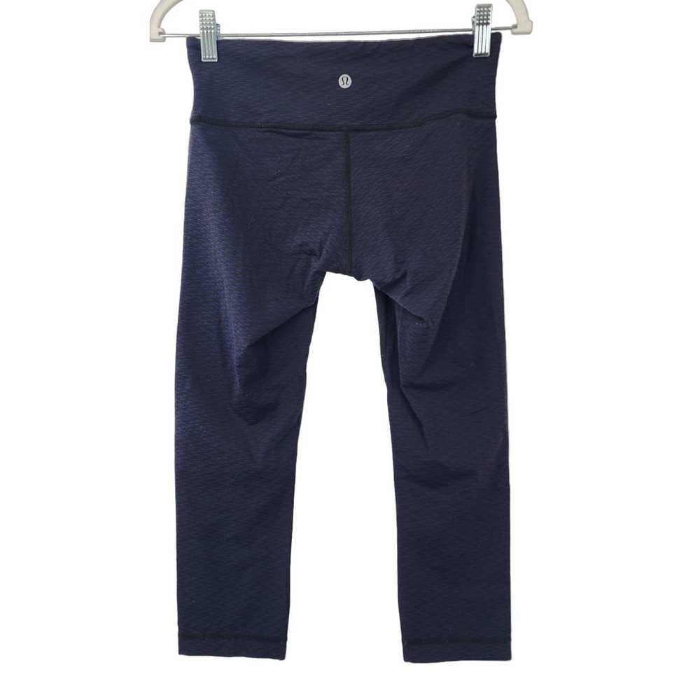 Lululemon Blue Black Textured Crop Leggings Size 6 22" Inch Inseam Royal Blue